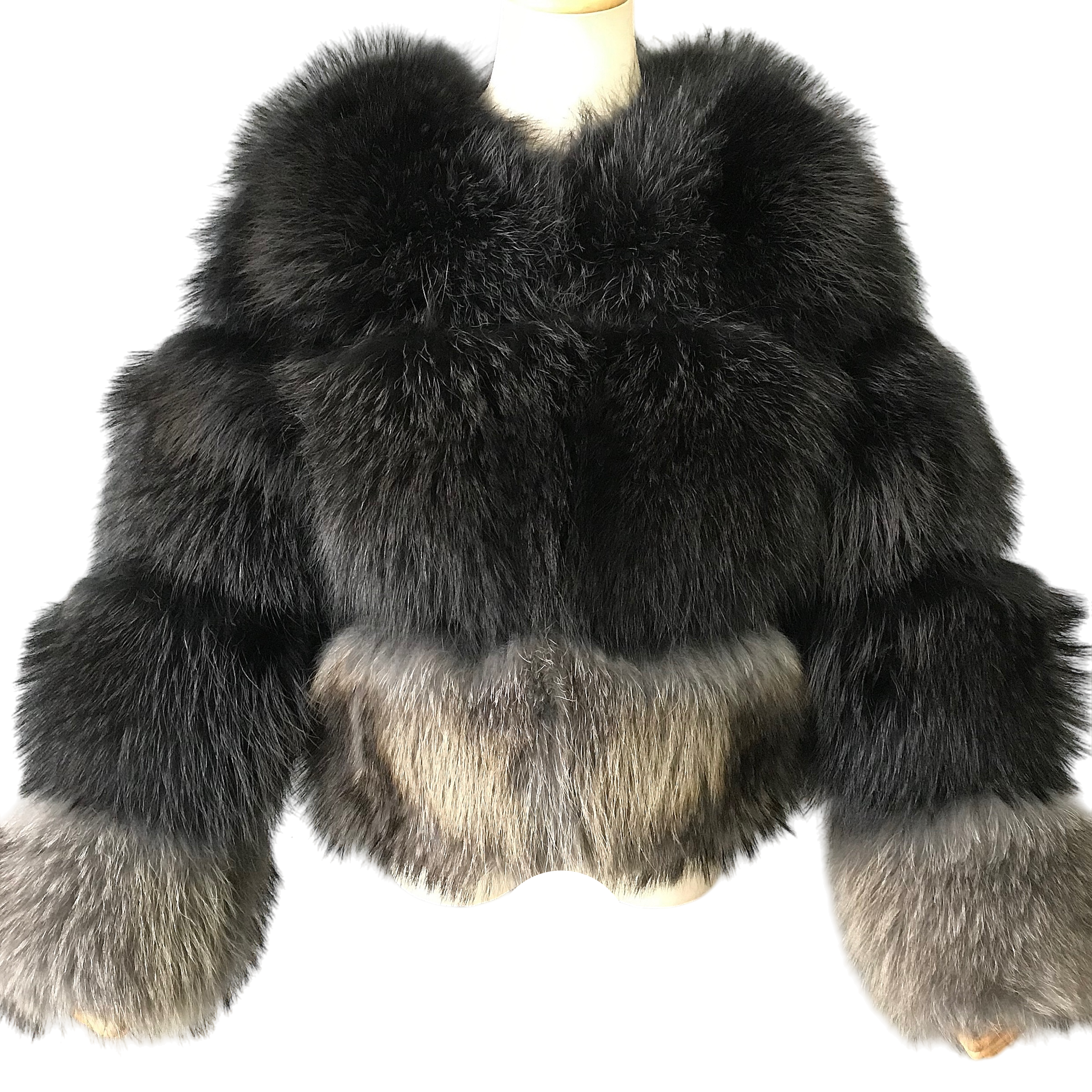 QUEENETTE TWO-TONE RACCOON FUR BOMBER