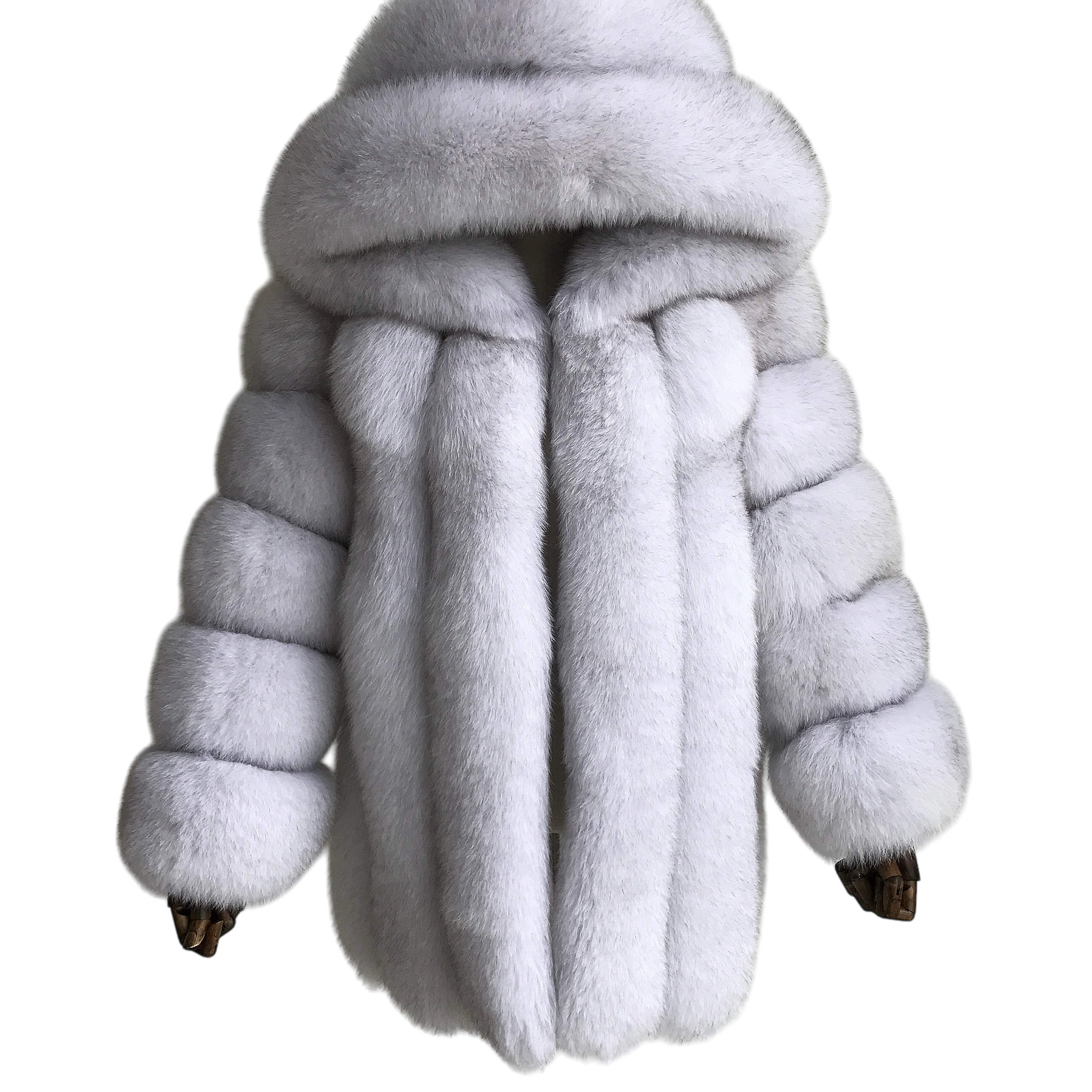 HOODED CLASSIC MID-LONG FOX FUR COAT