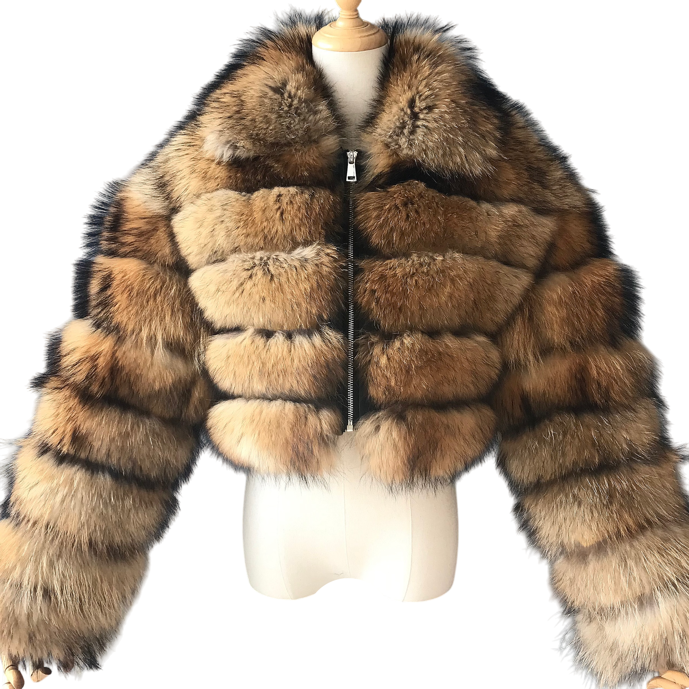 KARRIS CROP-ZIP RACCOON FUR COAT