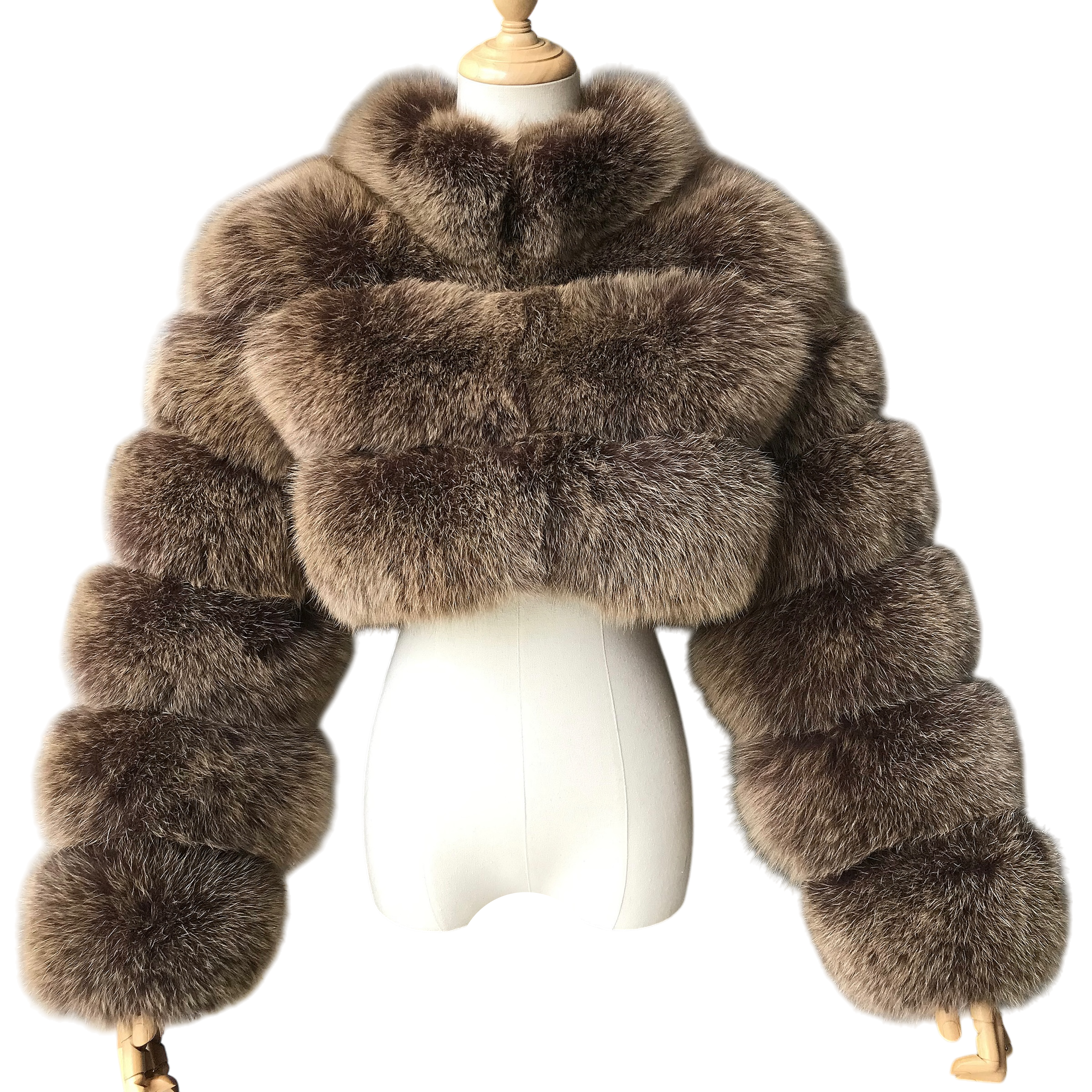 RIQUELLE CROP-COLLAR FOX FUR COAT