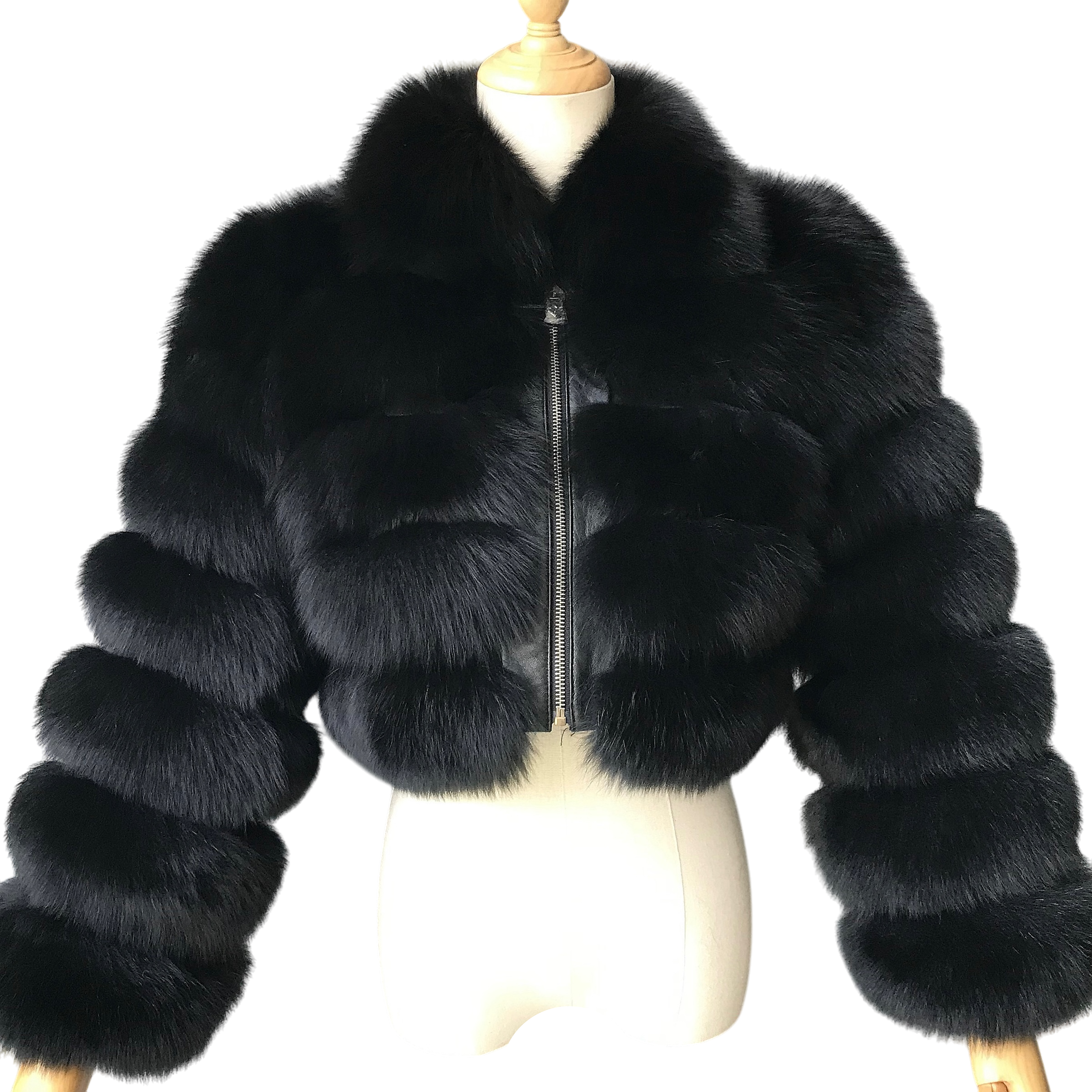 KARRIS CROP-ZIP FOX FUR COAT